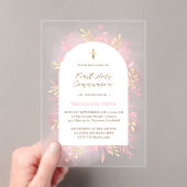 pink foliage First Holy Communion frosted  Acryl Uitnodigingen (Insitu (Draagbaar))