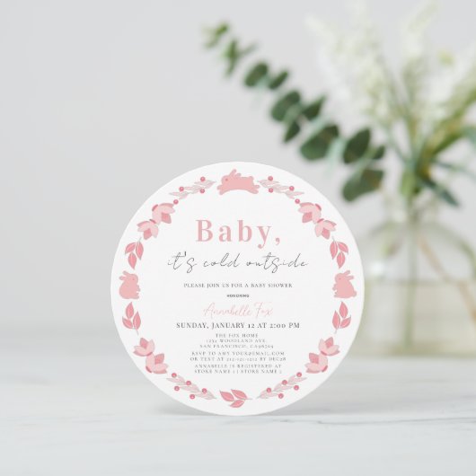Pink Folk Art Baby Het is koud buiten Baby shower Kaart (Staand voorkant)