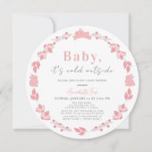 Pink Folk Art Baby Het is koud buiten Baby shower Kaart (Voorkant)