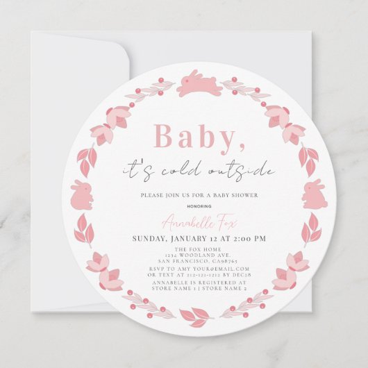 Pink Folk Art Baby Het is koud buiten Baby shower Kaart (Voorkant)