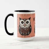 Pink Folk Art Owl Aangepaste naam Mok (Links)