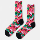 Pink Folkart Summer Bloom Flowers Sokken (Links)
