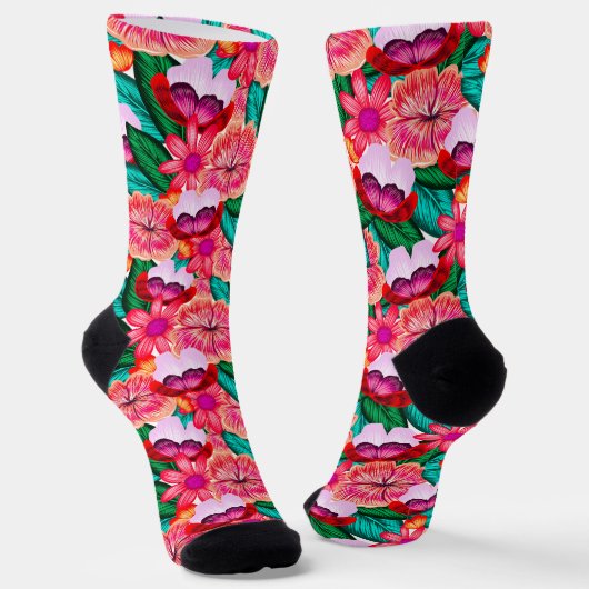 Pink Folkart Summer Bloom Flowers Sokken (Gebogen)