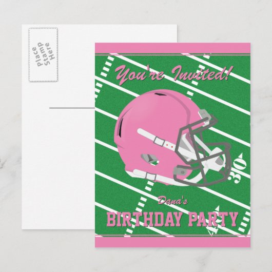 Pink Football Party Invitation Briefkaart - Bewerk (Voorkant / Achterkant)