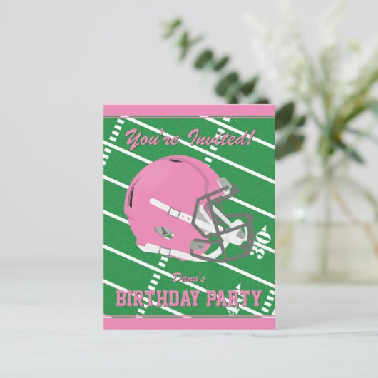 Pink Football Party Invitation Briefkaart - Bewerk (Staand voorkant)