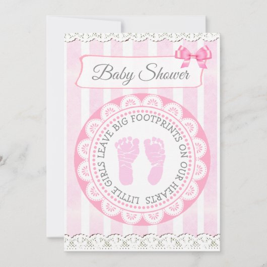 Pink Footprints Girl's Baby shower Invitation Kaart (Voorkant)