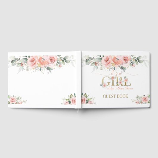 Pink Foral is een meisje Baby shower gastenboek (Volledig)