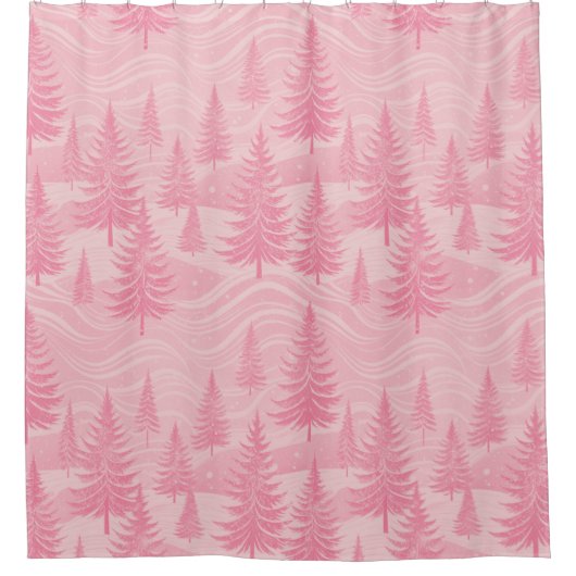 Pink Forest Christmas Douchegordijn (Voorkant)