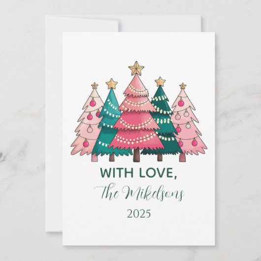 Pink Forest Christmas Feestdagenkaart (Voorkant)