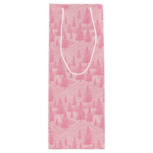 Pink Forest Christmas Wijn Cadeautas (Voorkant)