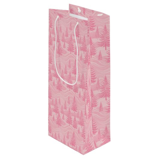 Pink Forest Christmas Wijn Cadeautas (Voorkant Gekanteld)