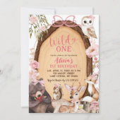 Pink Forest Woodland Animal Birthday Kaart (Voorkant)