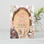 Pink Forest Woodland Animal Birthday Kaart (Staand voorkant)