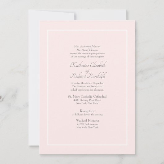 Pink Formal Wedding Invitation Divorced Ouders Kaart (Voorkant)