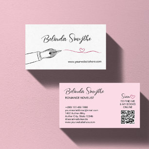 Pink Fountain Pen Heart Swash Romance Auteur Visitekaartje