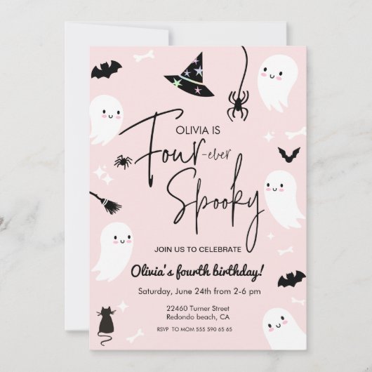 Pink Four-ever spooky, 2e verjaardag Halloween Kaart (Voorkant)