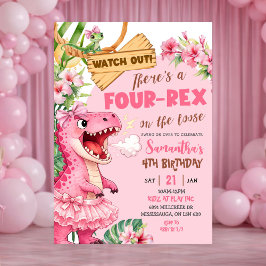 Pink Four Rex On The Loose Fourth Birthday Kaart
