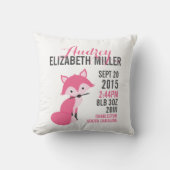 Pink Fox Birth Announcement Nursery Pillow Kussen (Voorkant)