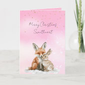 Pink Fox Bunny Love Glitter Sweetheart Christmas Kaart (Voorkant)