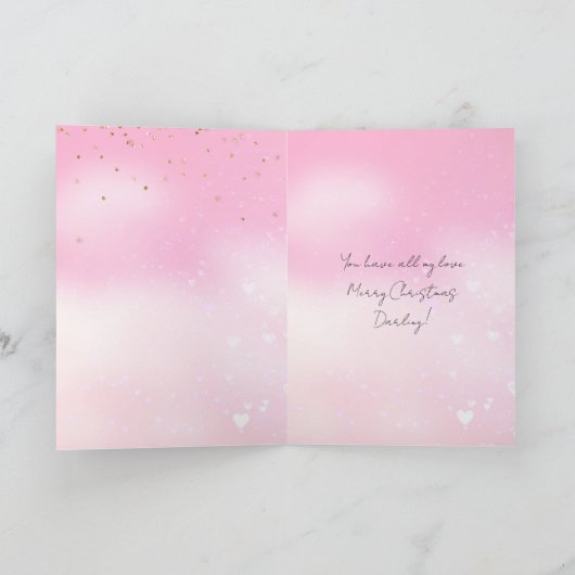 Pink Fox Bunny Love Glitter Sweetheart Christmas Kaart (Binnen)