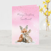 Pink Fox Bunny Love Glitter Sweetheart Christmas Kaart (Gele Bloem)