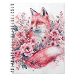 Pink Fox Floral Waterverf Art Notitieboek