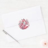 Pink Fox Floral Waterverf Art Ronde Sticker (Envelop)