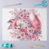 Pink Fox Floral Waterverf Art Tissuepapier (Craft)