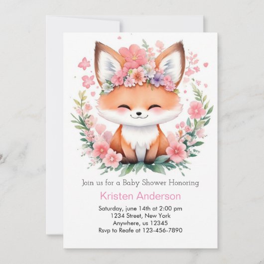Pink Fox Meadow Zalig Boho Meisje Baby shower Kaart (Voorkant)