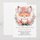 Pink Fox Meadow Zalig Boho Meisje Baby shower Kaart (Voorkant / Achterkant)