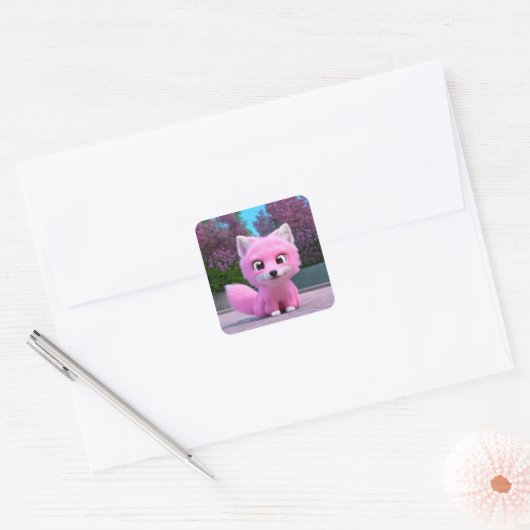 Pink Fox Vierkante Sticker (Envelop)