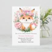 Pink Fox Whimsical Meadow Forest Meisje Baby showe Kaart (Staand voorkant)