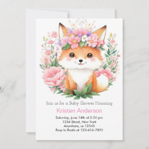 Pink Fox Whimsical Meadow Forest Meisje Baby showe Kaart