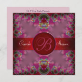 Pink Fractal Lace Monogram Weddenschap Kaart (Voorkant / Achterkant)