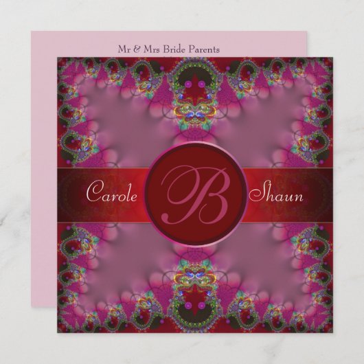 Pink Fractal Lace Monogram Weddenschap Kaart (Voorkant / Achterkant)