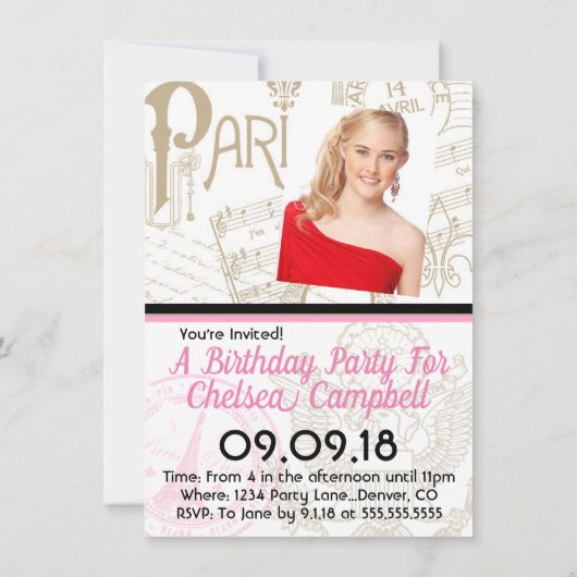 Pink France Passport Party Invite Save The Date (Achterkant)