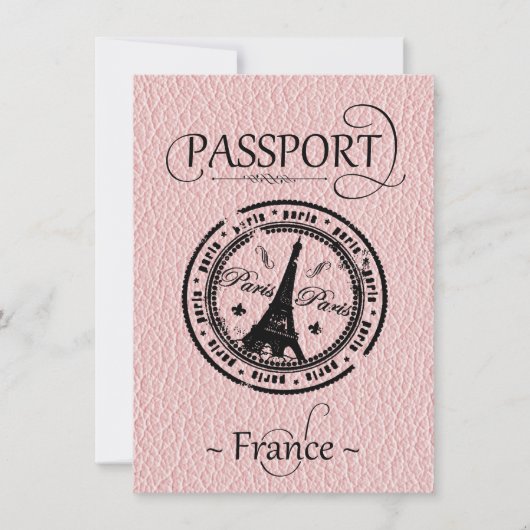 Pink France Passport Party Invite Save The Date (Voorkant)