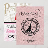 Pink France Passport Party Save the Date Kaart (Voorkant / Achterkant)