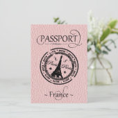 Pink France Passport Party Save the Date Kaart (Staand voorkant)
