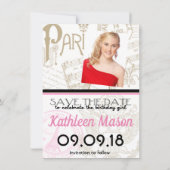 Pink France Passport Party Save the Date Kaart (Achterkant)