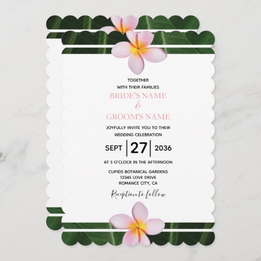 Pink Frangipani Plumeria Wedding Invitations Kaart (Voorkant / Achterkant)