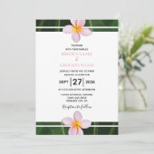 Pink Frangipani Plumeria Wedding Invitations Kaart (Staand voorkant)
