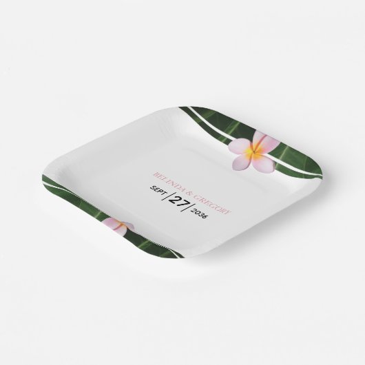 Pink Frangipani Plumeria Wedding Papieren Bordje (Gebogen)