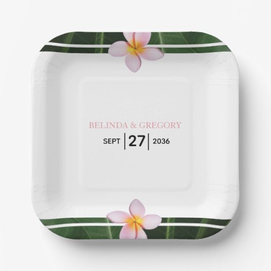 Pink Frangipani Plumeria Wedding Papieren Bordje (Voorkant)