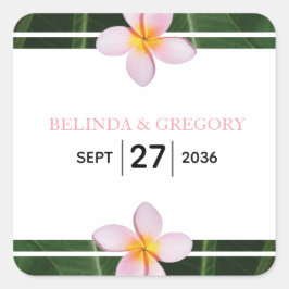 Pink Frangipani Plumeria Wedding Vierkante Sticker