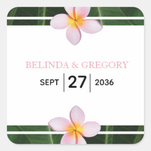 Pink Frangipani Plumeria Wedding Vierkante Sticker