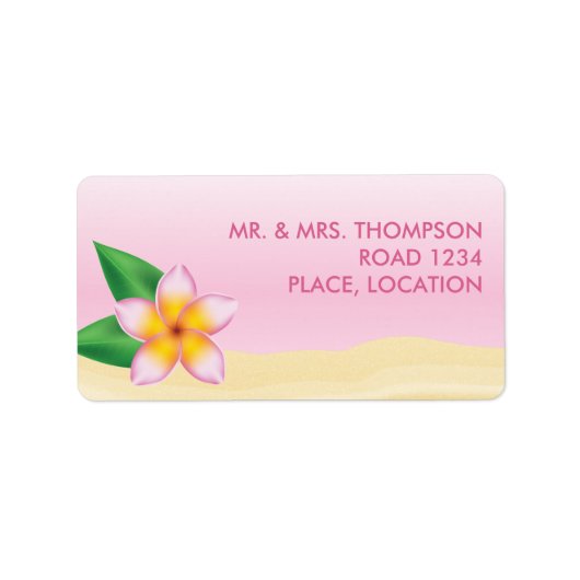 Pink Frangipani Tropical Flower Beach Wedding Etiket (Voorkant)