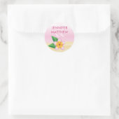 Pink Frangipani Tropical Flower Summer Weddenschap Ronde Sticker (Tas)