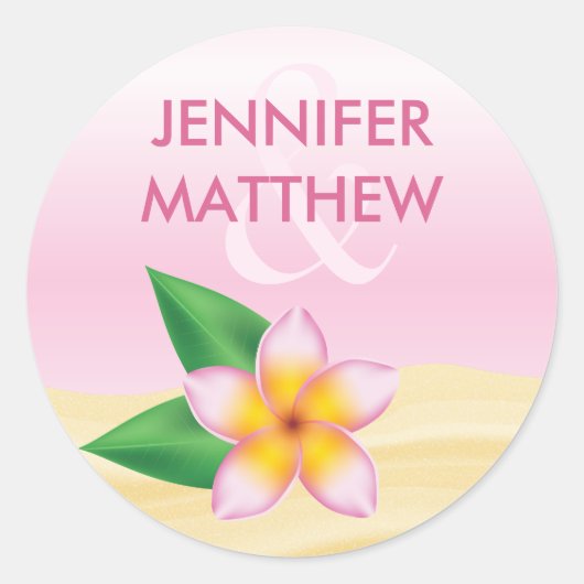 Pink Frangipani Tropical Flower Summer Weddenschap Ronde Sticker (Voorkant)