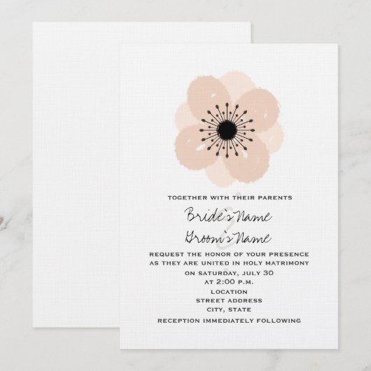 Pink French Anemone Wedding Invitation Kaart (Voorkant / Achterkant)